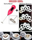 COMBO DEAL Coffee Beater Handheld Milk Frother Egg Beater Foam Coffee Maker With 16 PCS Stencils Set