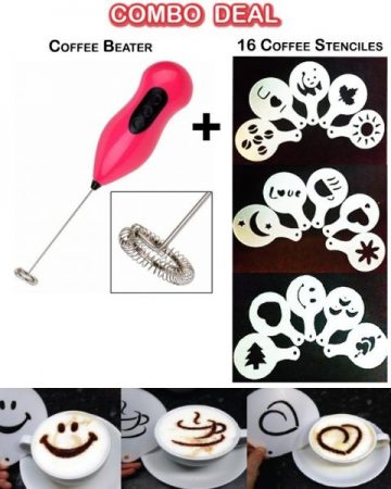 Coffee Beater Handheld Milk Frother Egg Beater Foam Coffee Maker With Stencils set 16 PCS - AABA MALL