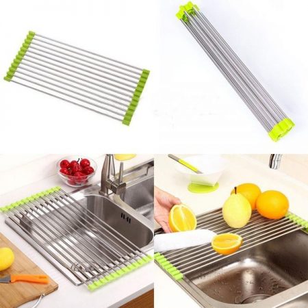 Roll Up Dish Drying Rack Sink Stainless Steel Kitchen Folding Rack Over Sink Dish Drainer