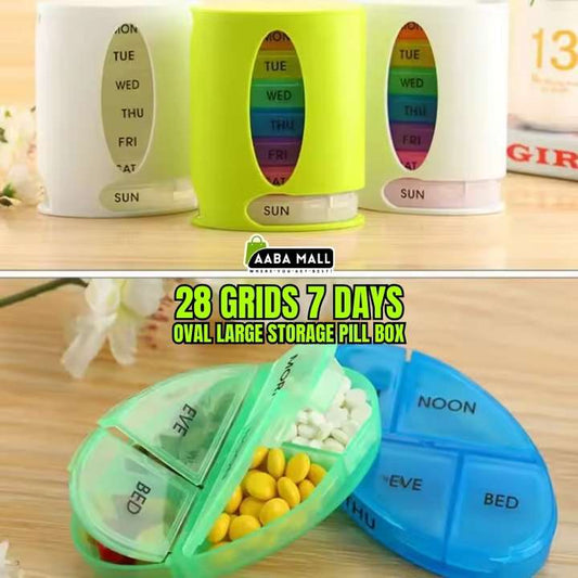 28 Grids 7 Days Oval Large Storage Pill Box – Colorful Portable Medicine Organizer
