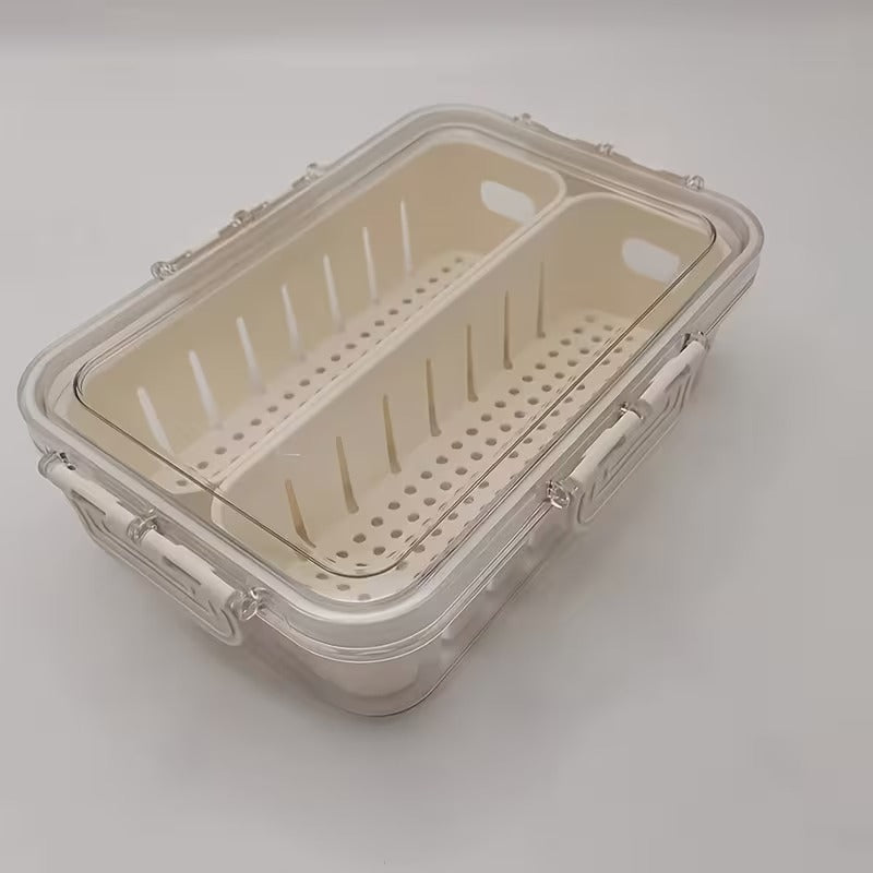 stackable refrigerator storage box with lid and drain basket