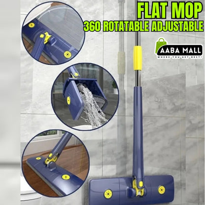 Telescopic Flat Mop with Automatic Water Squeezing Function 360 Degree Rotatable Adjustable Cleaning Mop