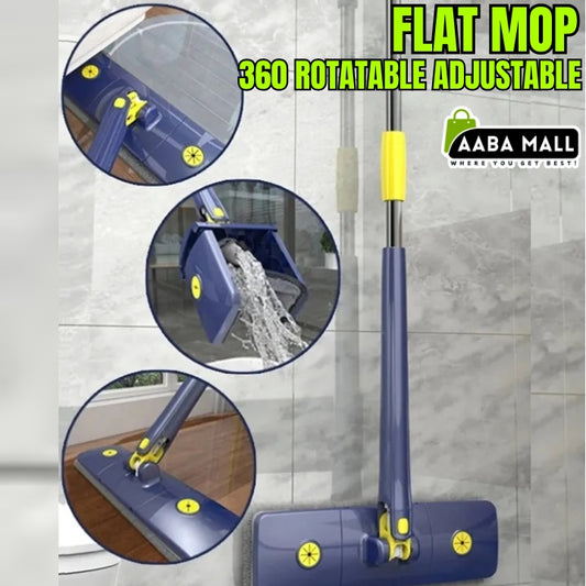 Telescopic Flat Mop with Automatic Water Squeezing Function 360 Degree Rotatable Adjustable Cleaning Mop