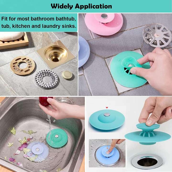 2 Pcs - Bathroom & Kitchen Sink Drainer Stopper Silicone Push Drain Plug | Universal Water Drain Cover | Anti-Clogging Sink Stopper for Wash Basin, Kitchen Sink & Bathroom Drain