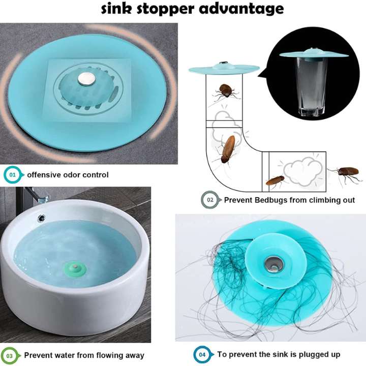 2 Pcs - Bathroom & Kitchen Sink Drainer Stopper Silicone Push Drain Plug | Universal Water Drain Cover | Anti-Clogging Sink Stopper for Wash Basin, Kitchen Sink & Bathroom Drain