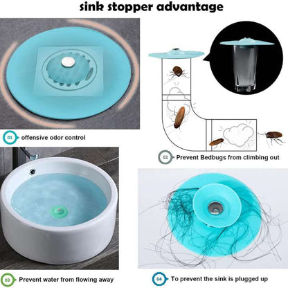 2 Pcs - Bathroom & Kitchen Sink Drainer Stopper Silicone Push Drain Plug | Universal Water Drain Cover | Anti-Clogging Sink Stopper for Wash Basin, Kitchen Sink & Bathroom Drain