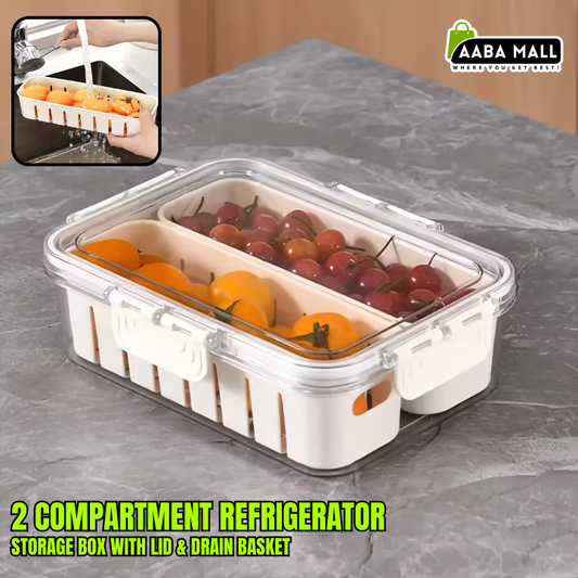 stackable refrigerator storage box with lid and drain basket