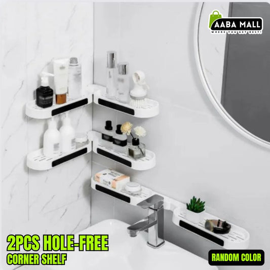 2 pcs adhesive hole-free corner shelf for bathroom