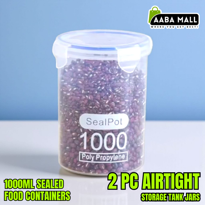 2 Pc Airtight Storage Tank Jars ? 1000ML Sealed Food Containers for Grains, Pulses, Rice, Snacks & Kitchen Storage - AABA MALL