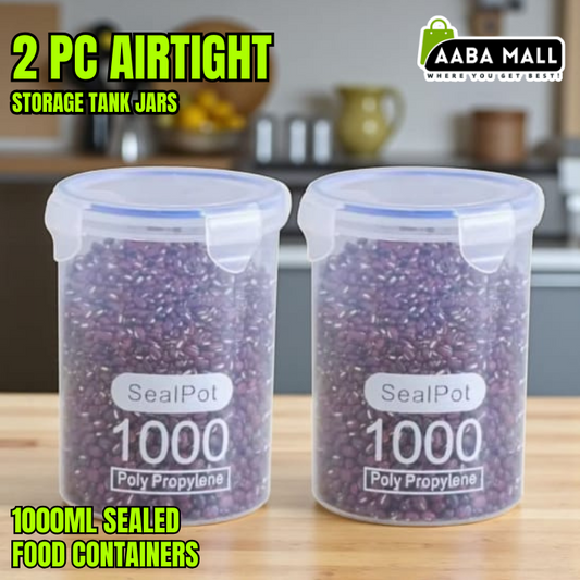 2 Pc Airtight Storage Tank Jars – 1000ML Sealed Food Containers for Grains, Pulses, Rice, Snacks & Kitchen Storage
