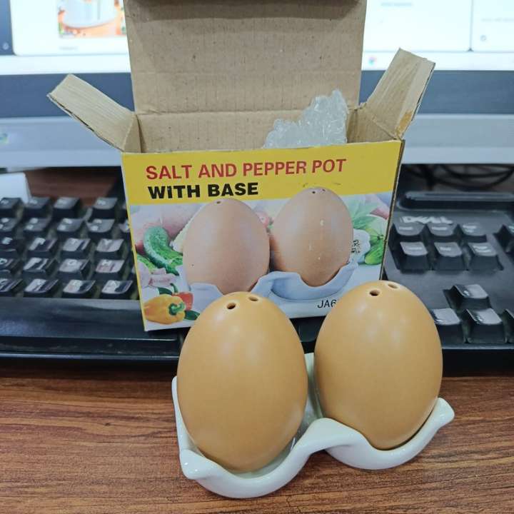 2 Pcs Ceramic Salt and Pepper Shaker Set with Egg-Shaped Ceramic Seasoning Jars and Carton Style Holder for Kitchen Dining Table Decor