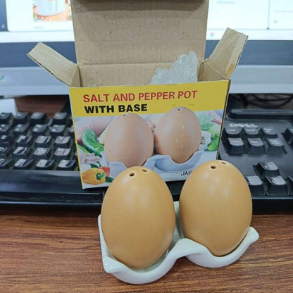 2 Pcs Ceramic Salt and Pepper Shaker Set with Egg-Shaped Ceramic Seasoning Jars and Carton Style Holder for Kitchen Dining Table Decor
