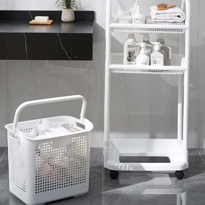 2‑Tier Laundry Basket Organizer Trolley Plastic Cart Shelf Rack for Home, Bathroom & Kitchen Storage