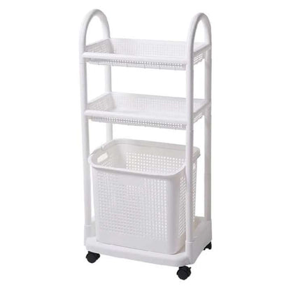 2‑Tier Laundry Basket Organizer Trolley Plastic Cart Shelf Rack for Home, Bathroom & Kitchen Storage