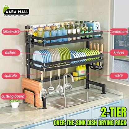 2‑Tier Over‑the‑Sink Dish Drying Rack | Large Capacity Kitchen Counter & Utensil Organizer