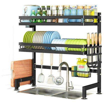2‑Tier Over‑the‑Sink Dish Drying Rack | Large Capacity Kitchen Counter & Utensil Organizer