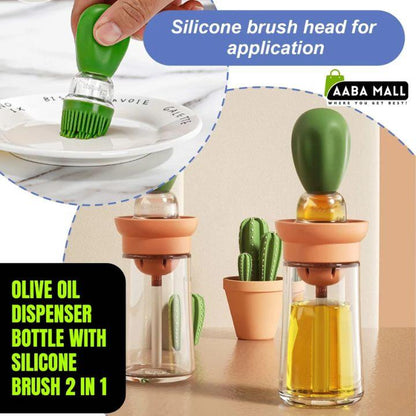 2‑in‑1 Glass Oil Dispenser with Silicone Brush | Oil Container Dispenser & Silicone Dropper | Kitchen Cooking Oil Bottle