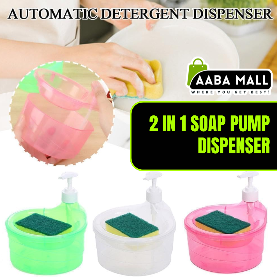 2-in-1 Soap Pump Dispenser with Sponge Holder | Dishwashing Liquid Dispenser with Free Sponge | Compact Sink Organizer for Kitchen & Bathroom Use