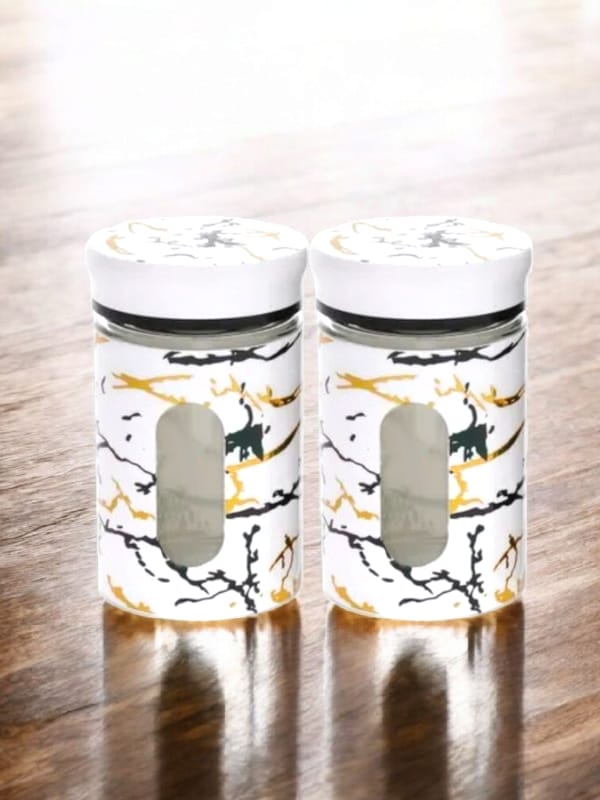 2-Piece Marble Glass Seasoning Bottle Set - Salt Shakers 100ML Namak Dani - AABA MALL