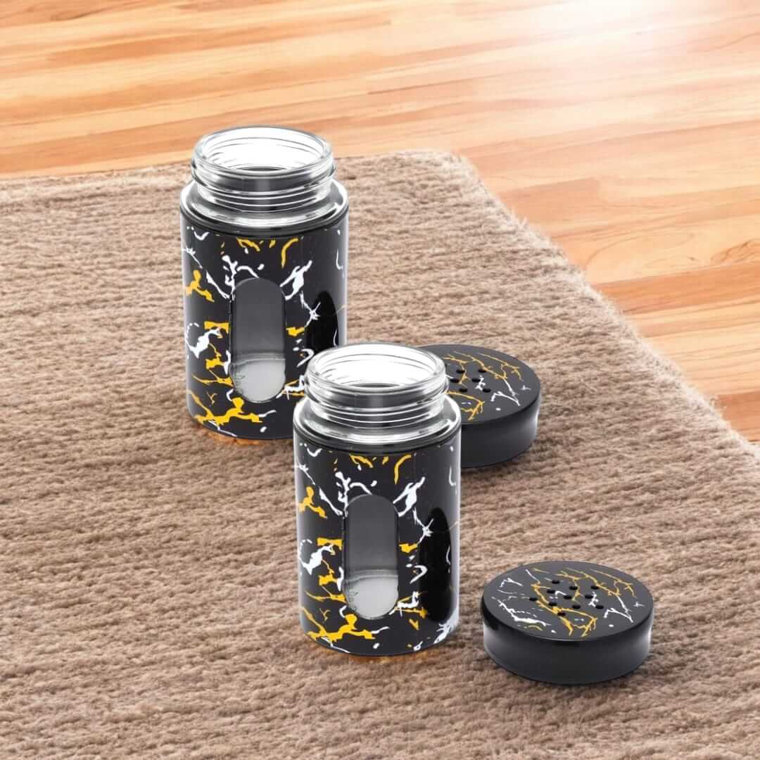 2-Piece Marble Glass Seasoning Bottle Set ? 100ML Salt & Spice Shakers (Namak Dani)