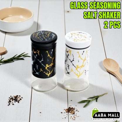 2 pcs Marble Glass Seasoning Bottle GLASS Jar Barbecue Seasoning Bottle Cumin Powder Box Salt Jar Pepper Shaker - 150ML