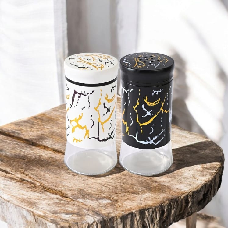 2-Piece Marble Glass Seasoning Bottle Set - Salt Shakers  Namak Dani 150ML - AABA MALL