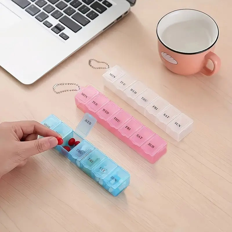 1pc Weekly Pill Case Organizer – 7 Days Medicine Storage Box with Split Compartments, Portable Tablet Holder & Pill Splitter