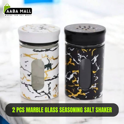 2-Piece Marble Glass Seasoning Bottle Set ? 100ML Salt & Spice Shakers (Namak Dani)