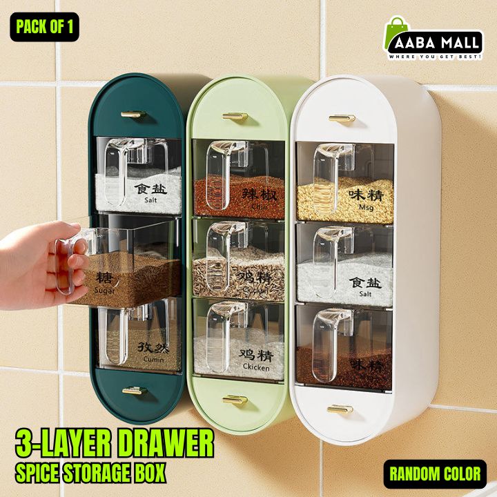 3-layer transparent drawer spice container box