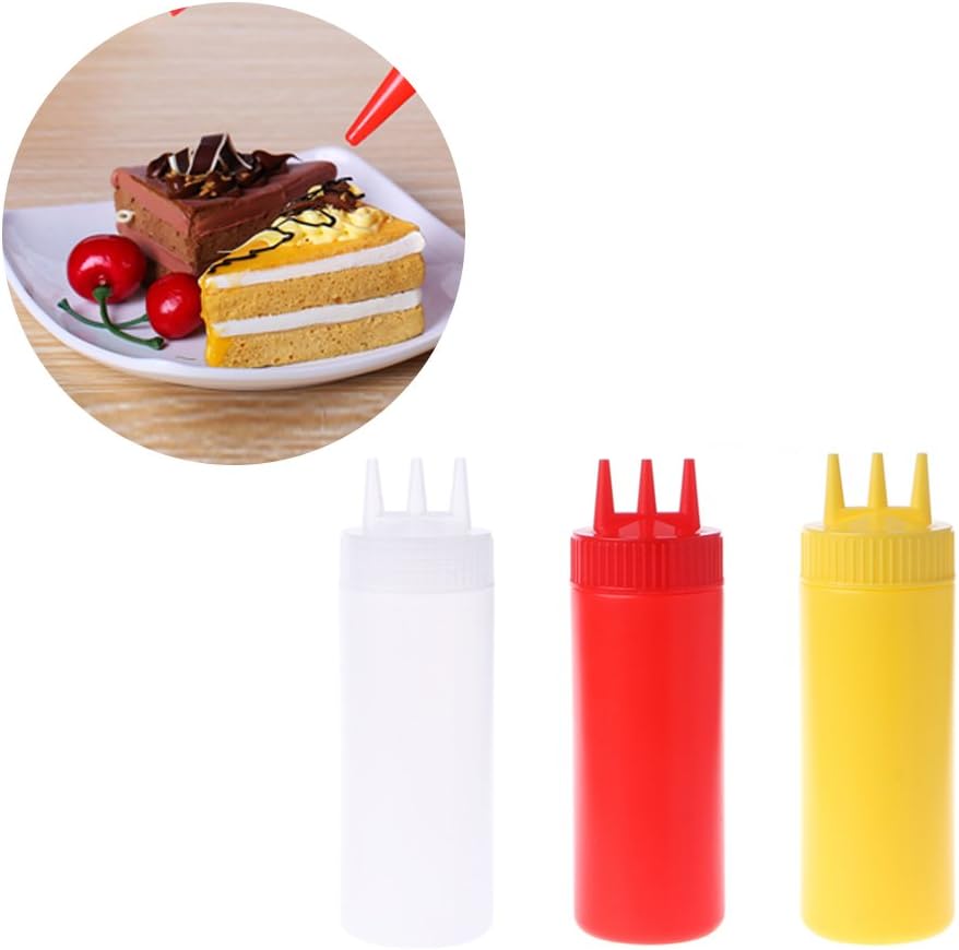 Pack of 2 Portable 3-Nozzle Squeeze Sauce Bottle 400ml – Reusable Condiment Dispenser for Ketchup, Oil & Sauces