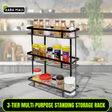 3-Tier Multi-Purpose Standing Storage Rack ? Black Iron Shelf for Kitchen, Bathroom, Makeup & Spice Organizer