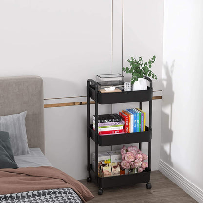 3-Tier Kitchen Organizer - Plastic Rolling Utility Cart with Handle