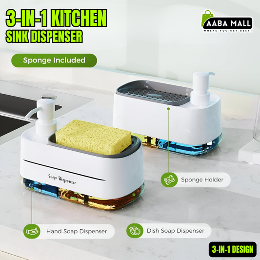 3 in 1 kitchen sink dispenser dual pump with sponge holder