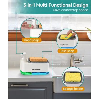 3 in 1 kitchen sink dispenser dual pump with sponge holder