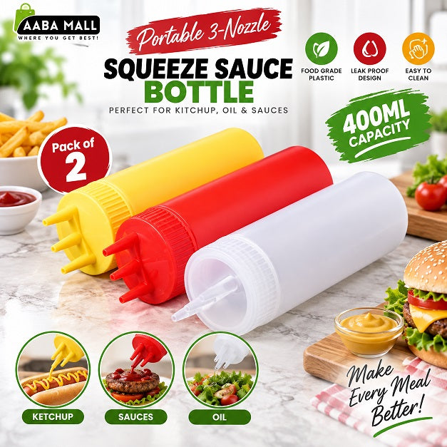 400ml 3 nozzle squeeze sauce bottles for ketchup oil and sauces reusable condiment dispenser