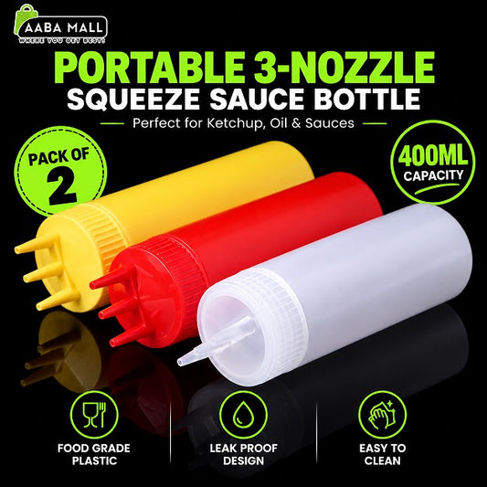 3 nozzle squeeze sauce bottle 400ml pack of 2 reusable condiment dispenser for ketchup oil and sauces