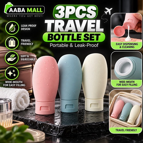 3-Piece Travel Bottles Set for Shampoo Lotion and Toiletries | AABAMALL Pakistan