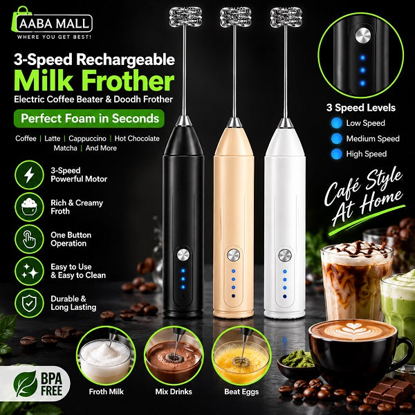 3 speed rechargeable milk frother electric coffee beater and doodh frother for cappuccino latte and creamy foam