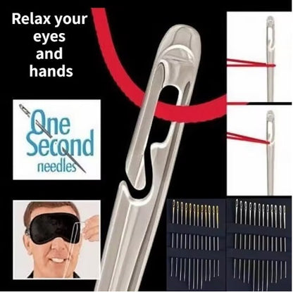 30-piece sewing needle set with wooden handle and metal needles, displayed on a white background.