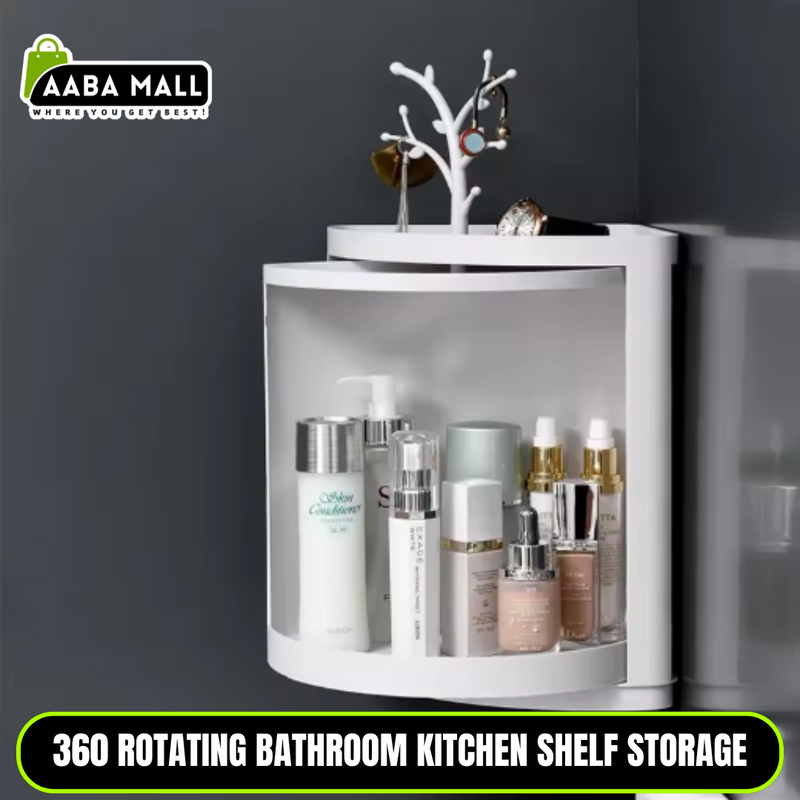 360ø Rotating Plastic Bathroom & Kitchen Corner Shelf | Multi-Purpose Storage Organizer Tray for Shower, Laundry, or Countertop Use - AABA MALL