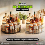 Spice rack organizer with bottles and containers on a turntable tray, labeled 'AABA MALL'.