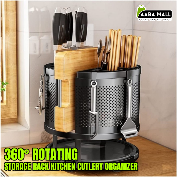360° rotating cutlery organizer for kitchen countertop