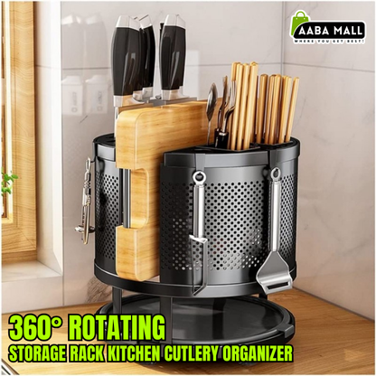 360° rotating cutlery organizer for kitchen countertop