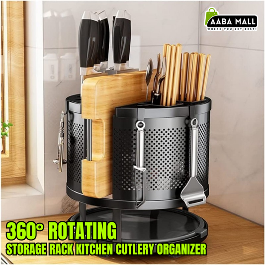 360° rotating cutlery organizer for kitchen countertop
