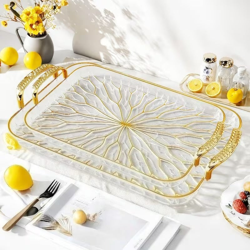 Set of 3 Golden Branch Design Food Service Trays – PET Snack & Fruit Serving Trays