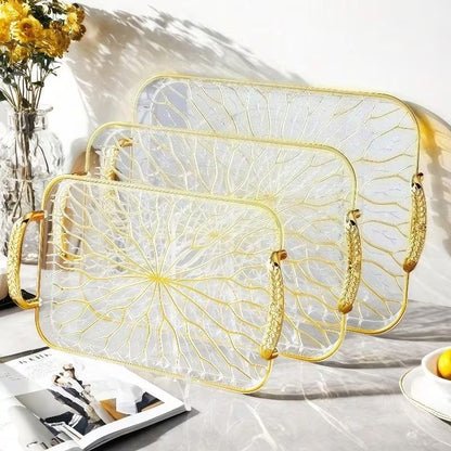 Set of 3 Golden Branch Design Food Service Trays – PET Snack & Fruit Serving Trays