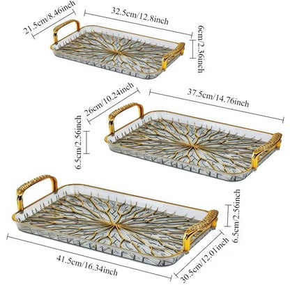 Set of 3 Golden Branch Design Food Service Trays – PET Snack & Fruit Serving Trays