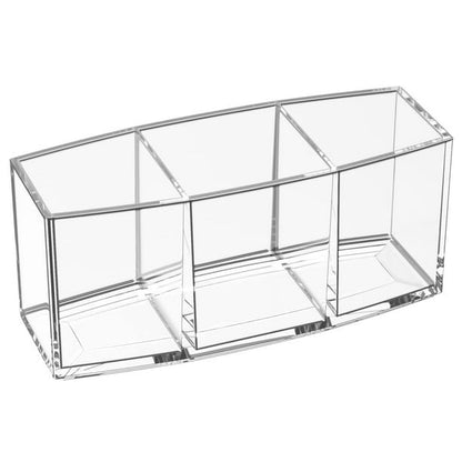 Transparent 3-compartment makeup brush organizer box