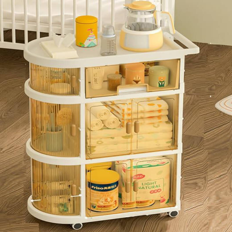 Freestanding Toy Organizer Cart ? 3 Tier Foldable Storage Cabinet (No Top Box)
