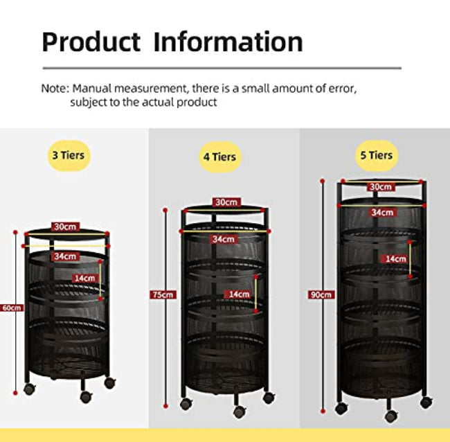 3 Layer Metal Wire Mesh Fruit & Vegetable Storage Rotating Trolley - AABA MALL